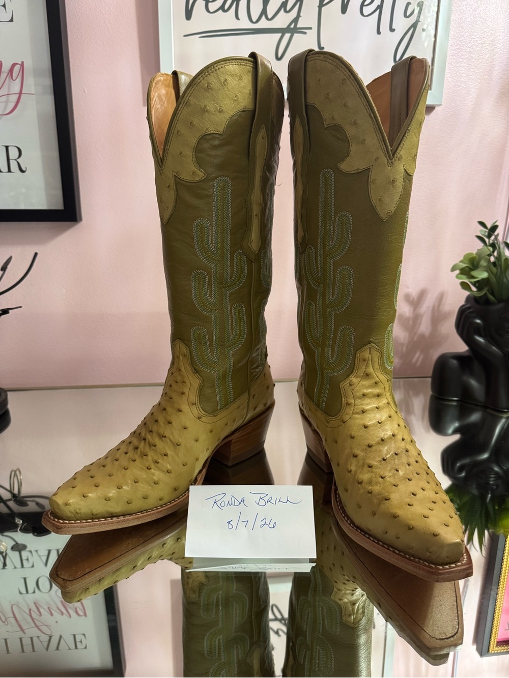 Tecovas Cactus Annie Women’s Agave Ostrich Leather Western Boots